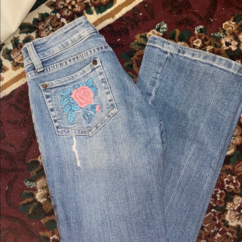 Iris Premium Low-Rise Boot Leg Embroidered Blue Jeans (FITS GIRLS UNDER 5’3”)